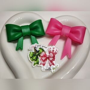 Acrylic Flatback Wic Bow Beads Green Pink Crafts Badge Keychain Bag Clip‎ Pen